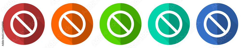 Poster access denied icon set, red, blue, green and orange flat design web buttons isolated on white backgr