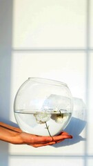 Obraz premium Hands of a woman who is holding a jar of water with flowers