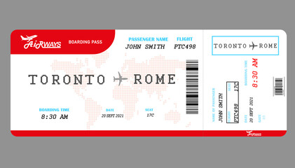 Illustration of airline boarding pass on grey background