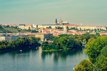 Fototapeta na wymiar Beautiful view of Prague castle and the river Vltava with Strelecky island