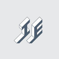 IE - logo or 2-letter code. Isometric 3d font for design. Letter I or number 1 and letter E - Monogram or logotype. Three-dimension letters. Vector.