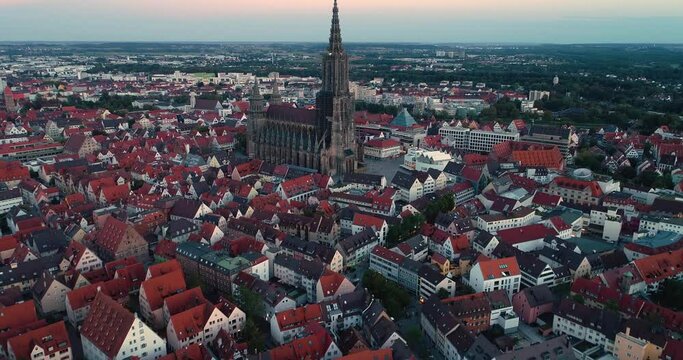 Aerial view of the city ulm and the minster in germany
