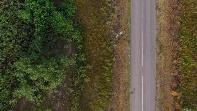 Cracked country road. Aerial view.