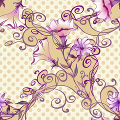 Obraz na płótnie Canvas Petunia Flowers Seamless Pattern. Watercolor Illustration.