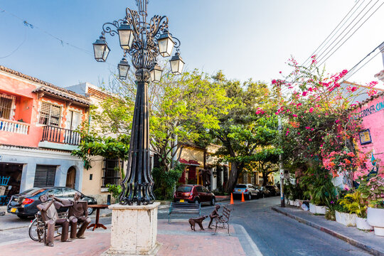 Cartagena , Colombia - March 9, 2017 : Colorful streets of Getsemani area of Cartagena de los indias Bolivar in Colombia South America