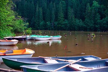 A beautiful view of the Red lake. Bicaz. Carpathians. Romania.