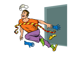 The end of quarantine. The man removes the medical mask