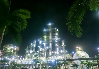 The light of a petrochemical factory that is normally produced on nights with full stars.
