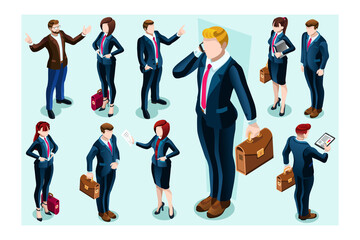 Fototapeta premium Corporate community, businessman collection with laptops. Team with businesswoman standing and working different. Standing team collection, community of employees. Characters cartoon, Vector concept.