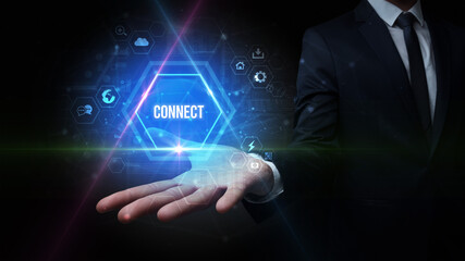 Man hand holding CONNECT inscription, social media concept