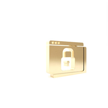 Gold Secure your site with HTTPS, SSL icon isolated on white background. Internet communication protocol. 3d illustration 3D render.