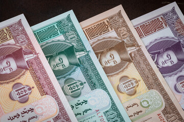 Mongolian currency, Tugrik money, Various banknotes