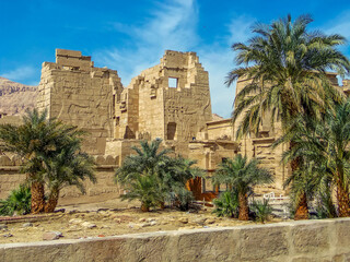 A view of the ruins at Deir el-Shelwit near to Luxor, Egypt in summer