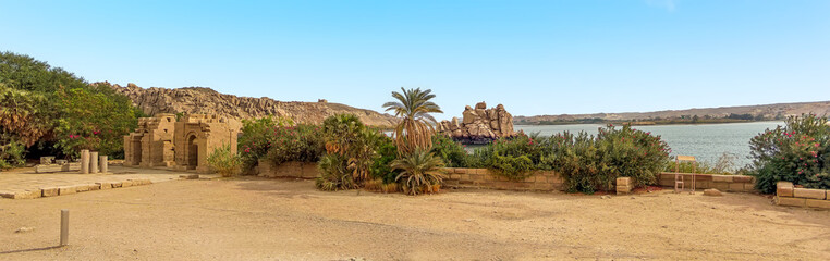 A view from the Philae Island on the Nile near Aswan, Egypt in summer