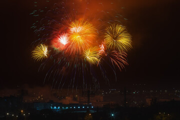 Beautiful fireworks in the night sky. There is no main object in the image