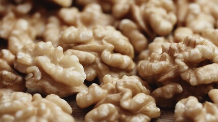Dry walnut background, close up nut, rotation. Food background