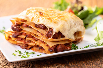 lasagna on wood