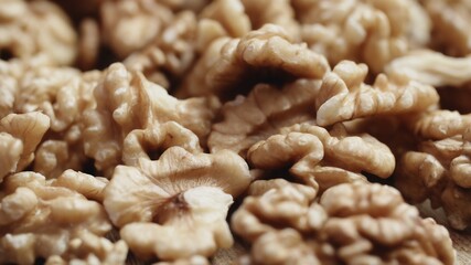 Dry walnut background, close up nut, rotation. Food background