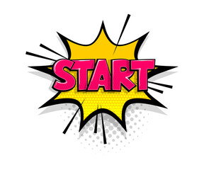 Comic text start speech bubble pop art style