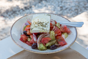 Plate of real Greek salad close up