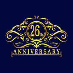 26 years Anniversary logo, luxurious 26th Anniversary design celebration.