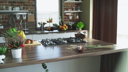 Modern luxury empty kitchen. Ready for cooking and baking