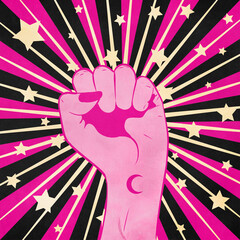 Grunge raised pink female fist