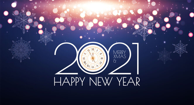 2021 Happy New Year bokeh background. Shining light effect.