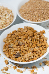 range of products made from oats on white background, closeup