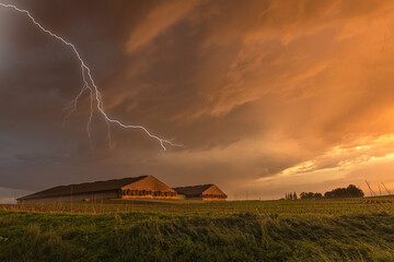 Lightning over grain storage facilities