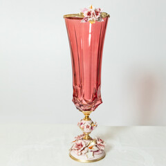 Red home interior decor glass, jar, ceramic vase isolated on white background