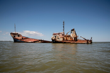 Musura Bay near the Black Sea and Danube Delta, the wreck of the cargo ship TURGUT S, which failed...