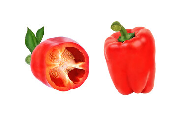 sweet juicy pepper whole and cut on a white background