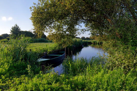 Small boat in the Briere regional nature park  