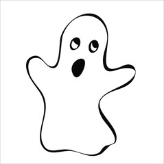 Ghost outline drawing black and white free style simple handmade . freehand drawing