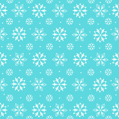 Snowflakes seamless pattern. The blue background perfectly conveys the New Year s mood. Snowflakes are harmoniously arranged and blend well