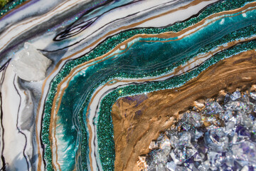 resin geode and abstract art, functional art, watercolor geode painting