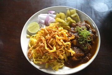 Khao Soi with Northern Thai Sausage and food