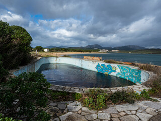 A view of an abandoned hotel