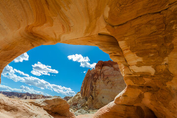 The White Domes Seen Through The Frame of White Arch, Valley of Fire State Park, Nevada, USA