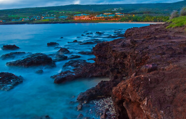 Sunset on Tide Pools in Hulopo'e Bay, Hulopo'e Beach Park, Lanai,Hawaii, USA