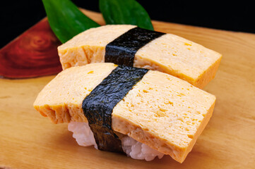 Japanese sweet egg roll tamako sushi.