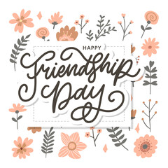 Friendship day vector illustration with text and elements for celebrating friendship day flowers