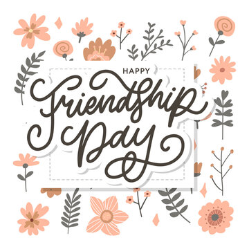 Friendship day vector illustration with text and elements for celebrating friendship day flowers