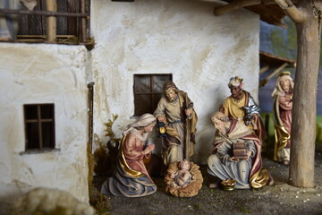 Krippe, Weihnachtskrippe, Geburt, Weihnachten, Jesus, Christen, Religion, Maria und Josef, Ochs und...