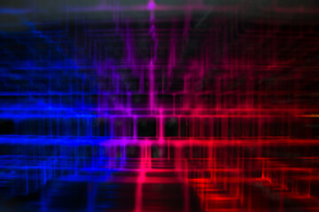 Abstract blurred technology grid lights red and blue overlay