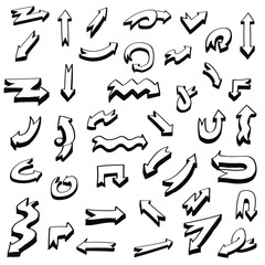 Abstract Set Black Collection Hand Drawn Different Arrows Elements Vector Design Sketch Style Doodle Line Brush Icons