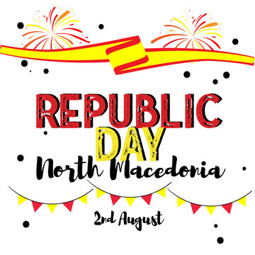 North macedonia republic day red yellow flag holiday ribbon fireworks