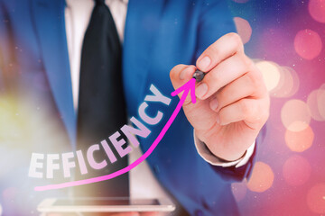 Handwriting text writing Efficiency. Conceptual photo ability to avoid wasting materials, efforts, in doing something digital arrowhead curve rising upward denoting growth development concept
