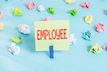 Word writing text Employee. Business photo showcasing one employed by another usually for wages or...